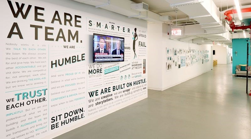 Wall at Skimm offices with quotes.