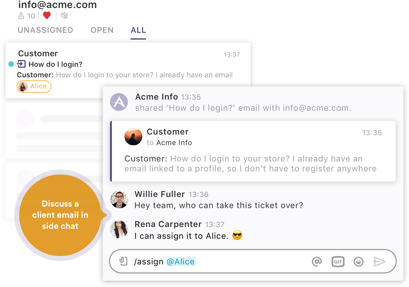 Discuss an email in side chat in shared inbox